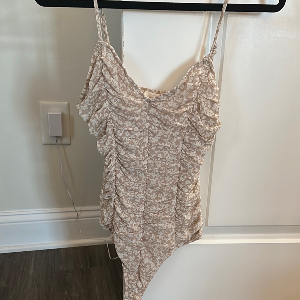 American Threads Tan Gold Ruched Fitted Bodysuit